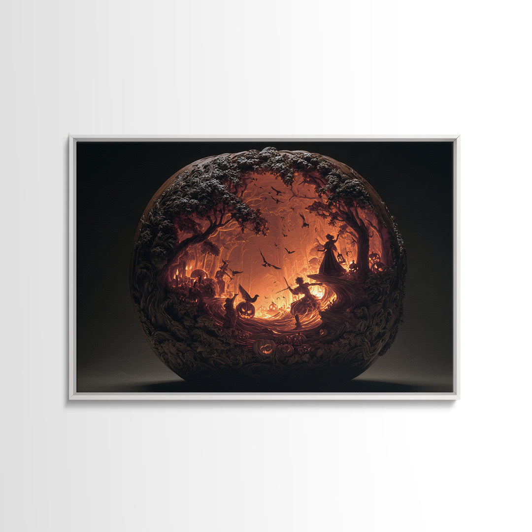 The Pumpkin-Carving Ritual, Landscape Wall Art, Macabre Wall Art, Framed Canvas Print, Halloween Wall Decor, Gothic Home Decor
