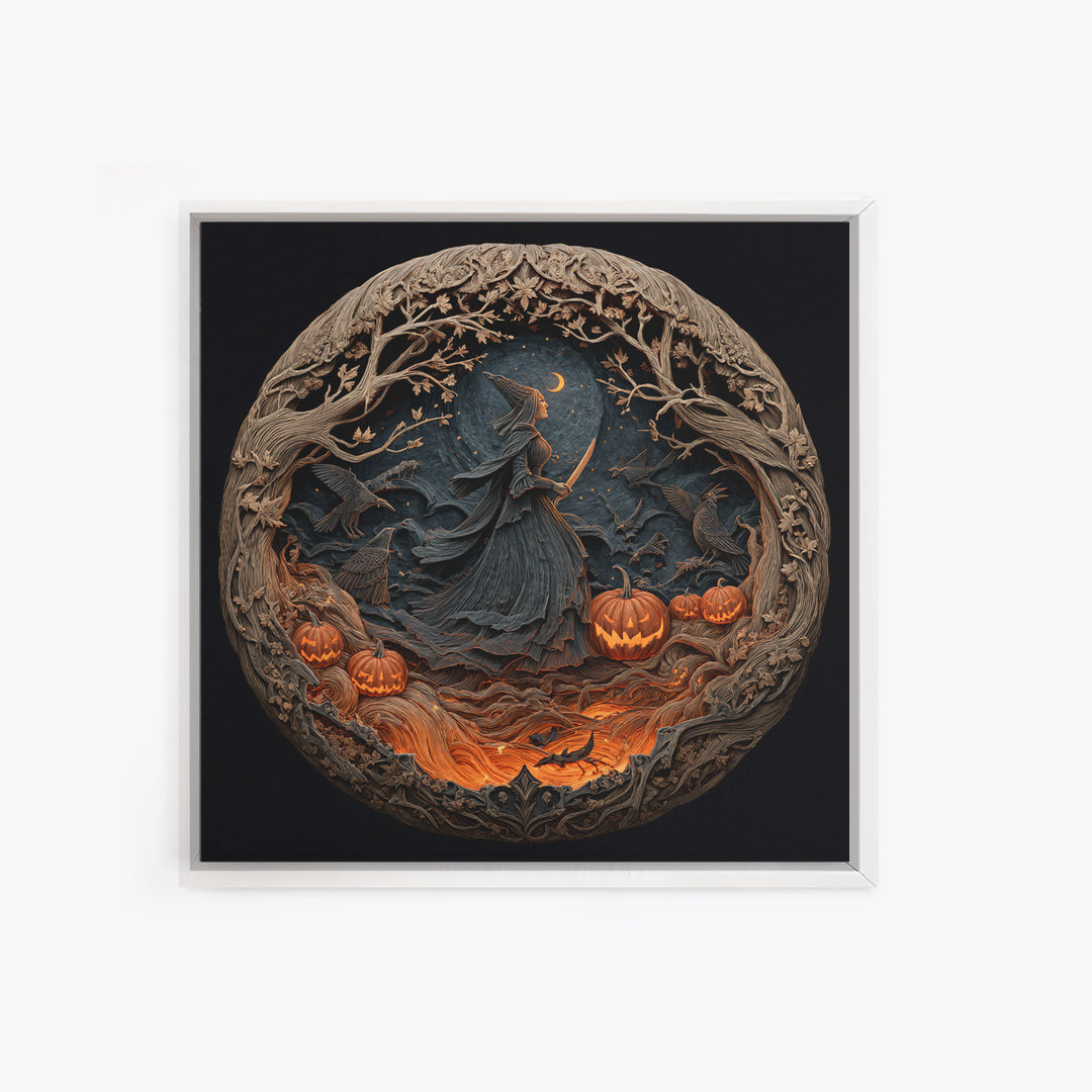 The Pumpkin-Carving Ritual, Square Wall Art, Haunted Gothic Art, Framed Canvas Print, Halloween Wall Decor, Gothic Home Decor