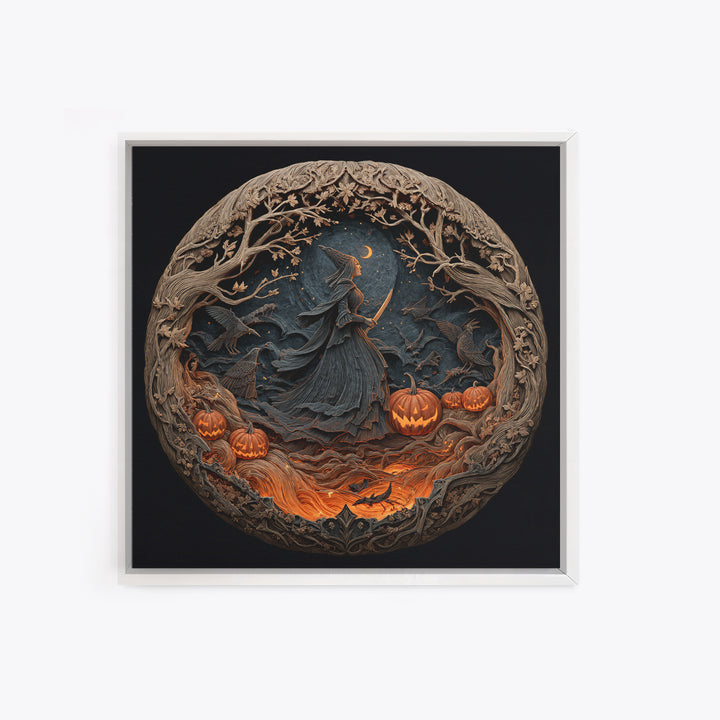 The Pumpkin-Carving Ritual, Square Wall Art, Haunted Gothic Art, Framed Canvas Print, Halloween Wall Decor, Gothic Home Decor