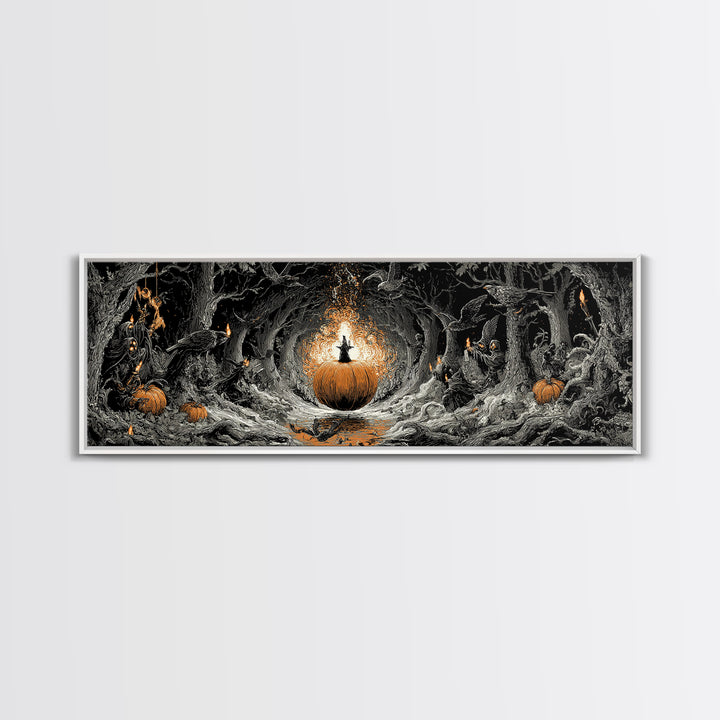 The Pumpkin-Carving Ritual, Extra Wide Wall Art, Macabre Wall Art, Framed Canvas Print, Halloween Wall Decor, Gothic Home Decor