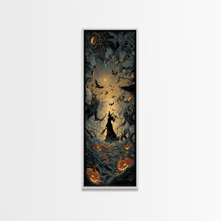 The Pumpkin-Carving Ritual, Tall Narrow Wall Art, Gothic Horror Wall Art, Framed Canvas Print, Halloween Wall Decor, Gothic Home Decor