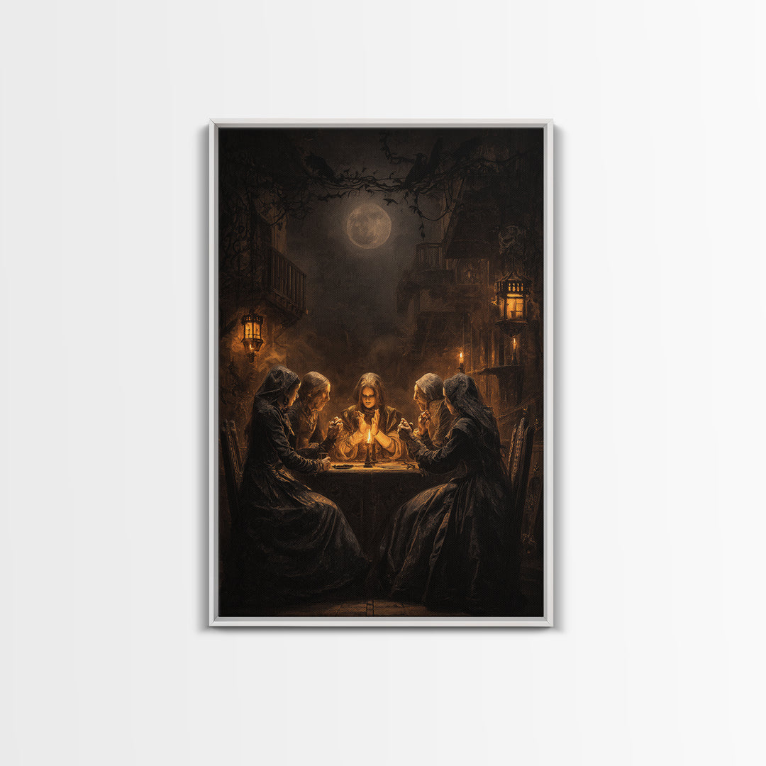 The Candlelit Seance, Vertical Wall Art, Gothic Horror Wall Art, Framed Canvas Print, Halloween Wall Decor, Gothic Home Decor