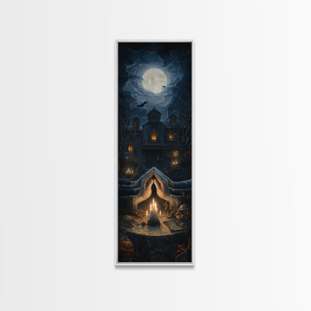 The Candlelit Seance, Tall Narrow Wall Art, Dark Fantasy Wall Art, Canvas Print, Halloween Wall Decor, Gothic Home Decor, Halloween Decor