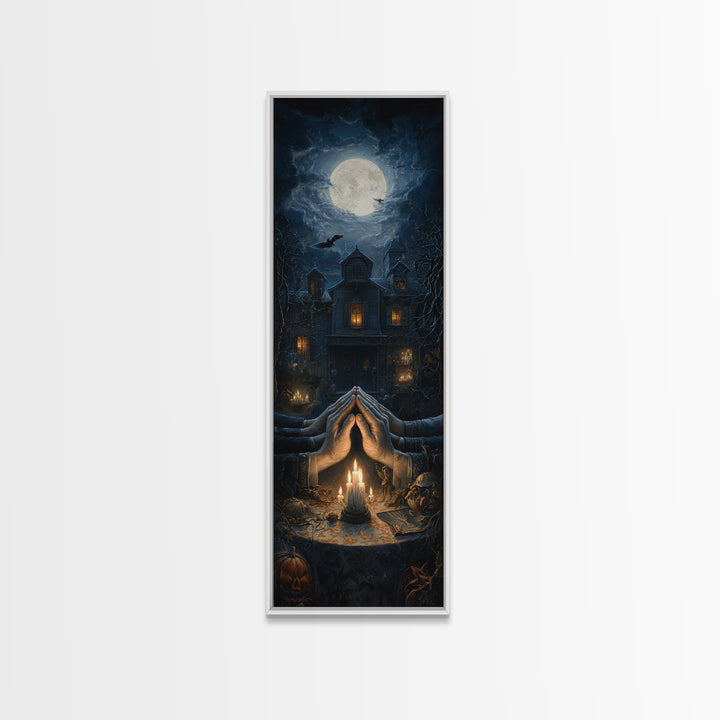 The Candlelit Seance, Tall Narrow Wall Art, Dark Fantasy Wall Art, Canvas Print, Halloween Wall Decor, Gothic Home Decor, Halloween Decor