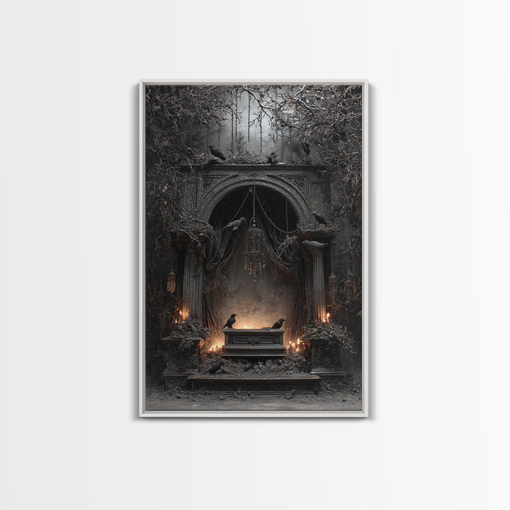 The Raven Funeral, Vertical Wall Art, Gothic Horror Wall Art, Framed Canvas Print, Halloween Wall Decor, Gothic Home Decor, Dark Fantasy Art