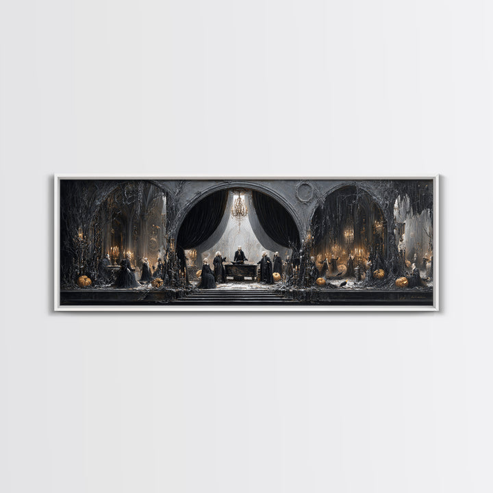 The Raven Funeral, Extra Wide Wall Art, Macabre Wall Art, Framed Canvas Print, Halloween Wall Decor, Gothic Home Decor, Halloween Wall Art