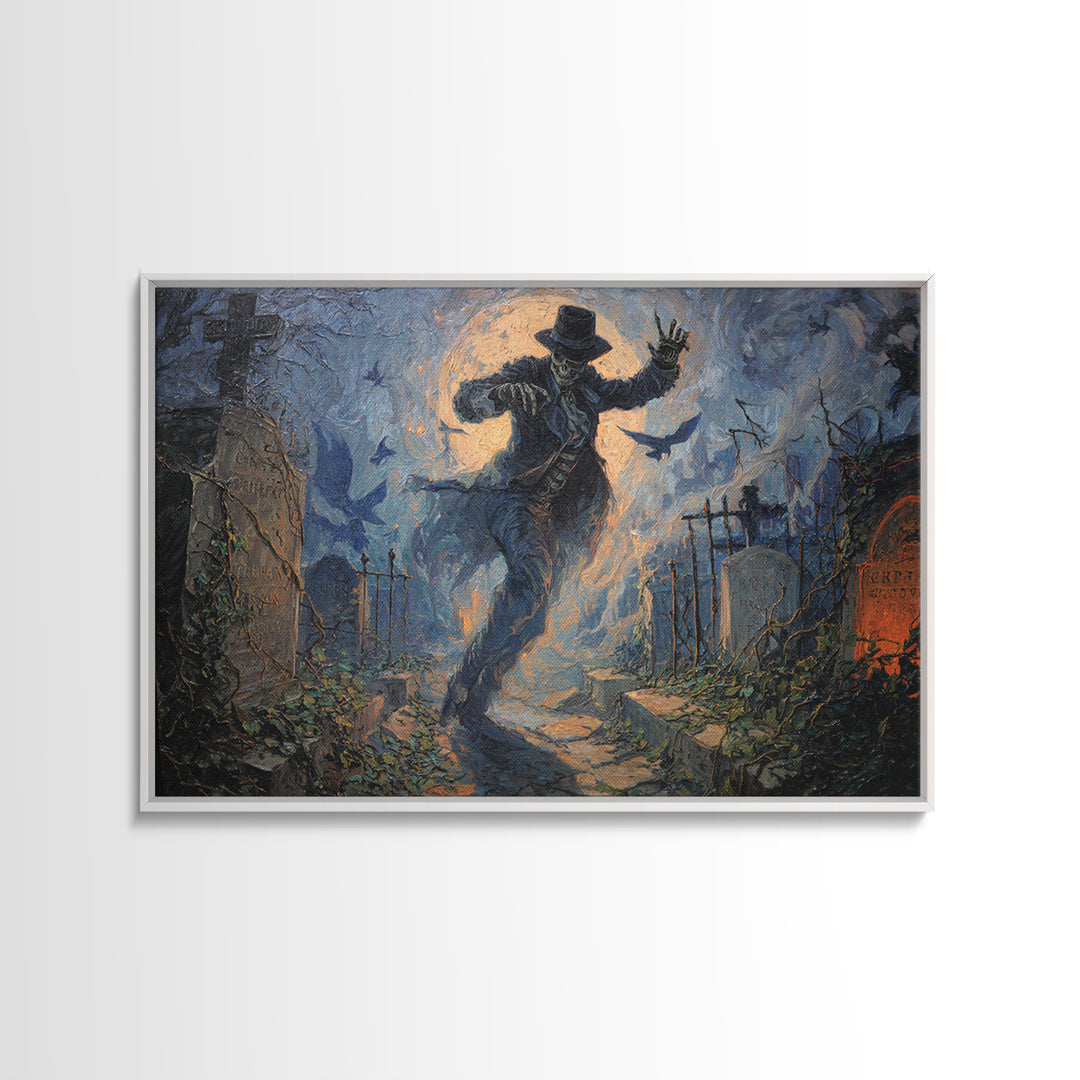The Graveyard Dance, Landscape Wall Art, Haunted Gothic Art, Framed Canvas Print, Halloween Wall Decor, Gothic Home Decor