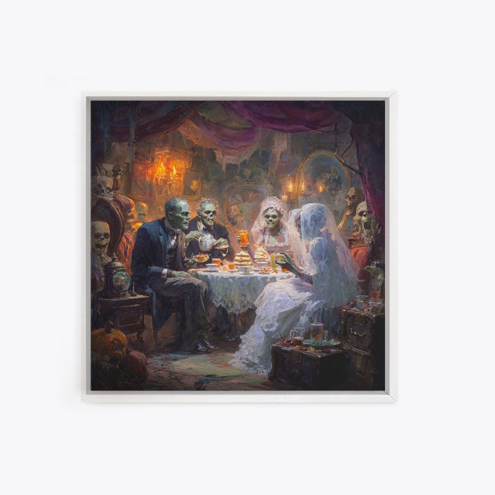 The Zombie Picnic, Square Wall Art, Gothic Horror Wall Art, Framed Canvas Print, Halloween Wall Decor, Gothic Home Decor, Spooky Wall Decor