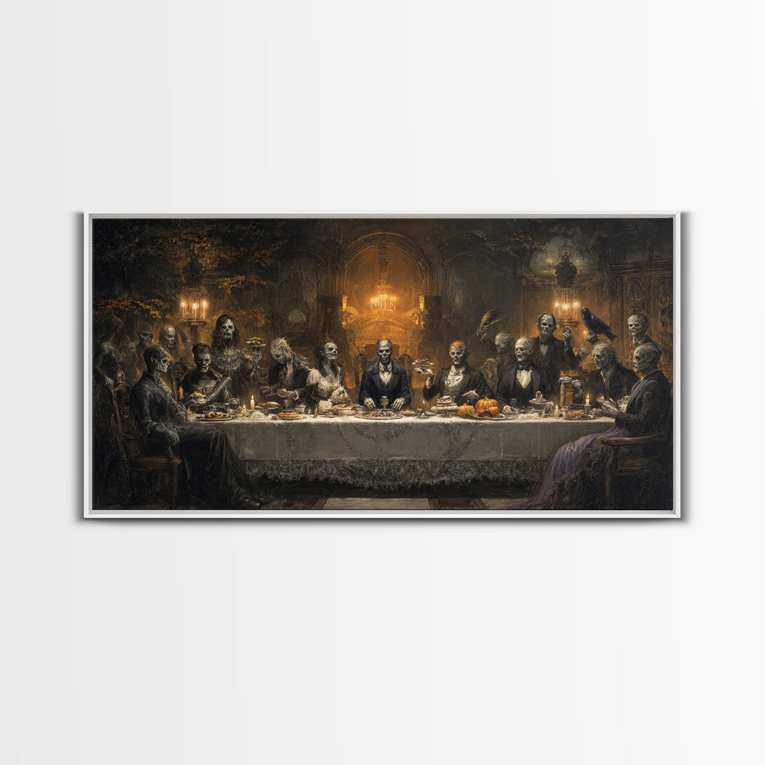 The Zombie Picnic, Wide Panoramic Art, Dark Fantasy Wall Art, Canvas Print, Halloween Wall Decor, Gothic Home Decor, Horror Wall Art