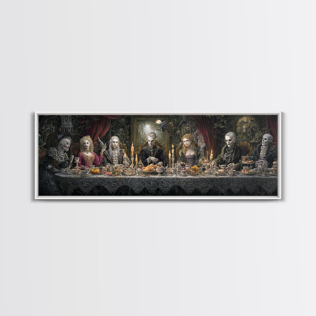 The Zombie Picnic, Extra Wide Wall Art, Dark Halloween Decor, Canvas Print, Halloween Wall Decor, Gothic Home Decor, Spooky Wall Decor