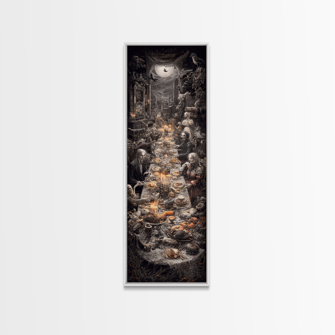 The Zombie Picnic, Tall Narrow Wall Art, Dark Halloween Decor, Canvas Print, Halloween Wall Decor, Gothic Home Decor, Statement Wall Art