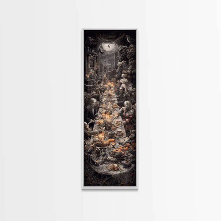 The Zombie Picnic, Tall Narrow Wall Art, Dark Halloween Decor, Canvas Print, Halloween Wall Decor, Gothic Home Decor, Statement Wall Art