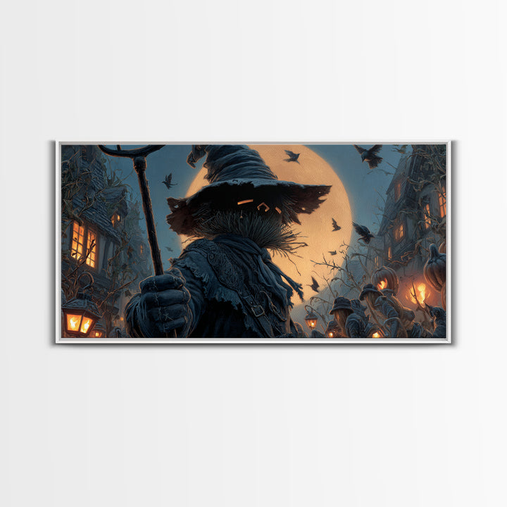 The Scarecrow Uprising, Wide Panoramic Art, Haunted Gothic Art, Framed Canvas Print, Halloween Wall Decor, Gothic Home Decor
