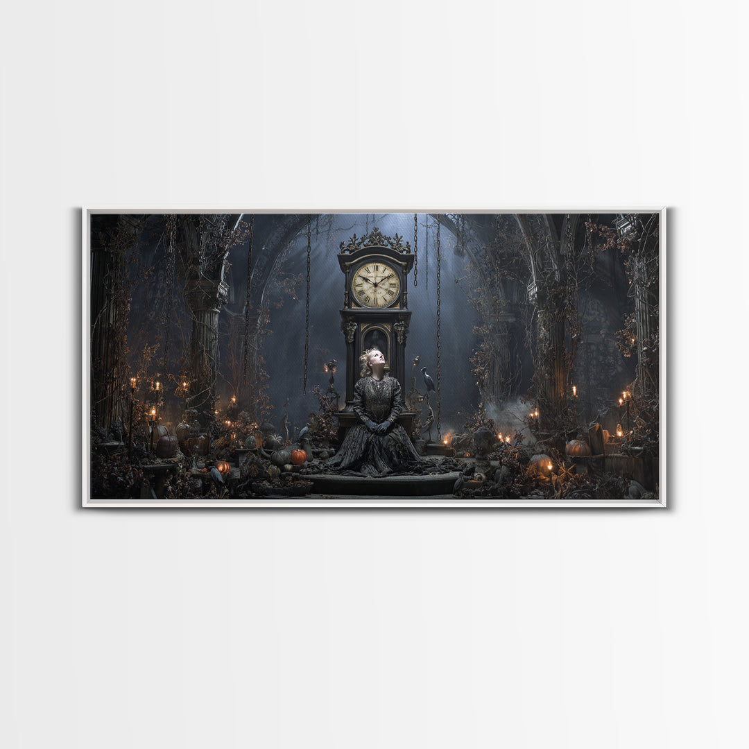 The Thirteenth Bell, Wide Panoramic Art, Macabre Wall Art, Framed Canvas Print, Halloween Wall Decor, Gothic Home Decor, Horror Wall Art