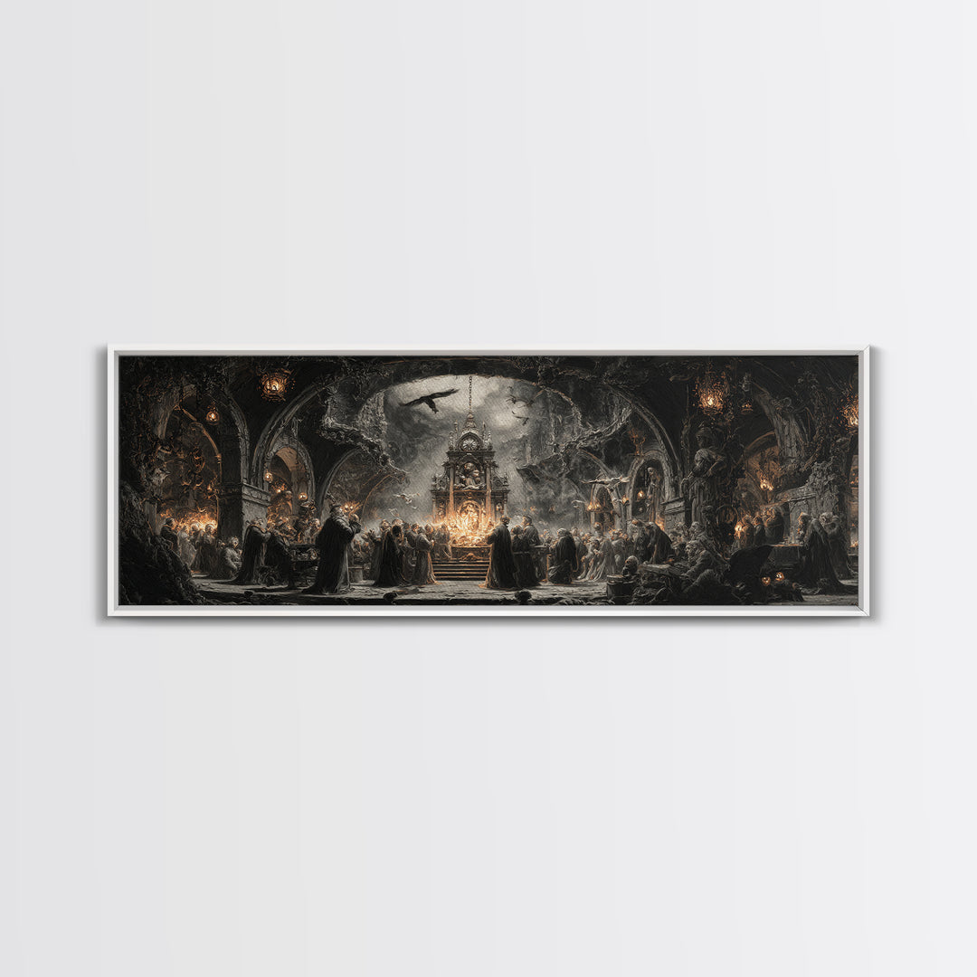 The Thirteenth Bell, Extra Wide Wall Art, Gothic Horror Wall Art, Framed Canvas Print, Halloween Wall Decor, Gothic Home Decor