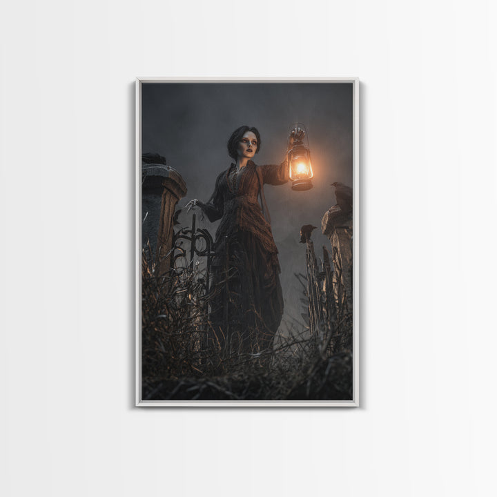The Cemetery Lantern Festival, Vertical Wall Art, Dark Fantasy Wall Art, Canvas Print, Halloween Wall Decor, Gothic Home Decor