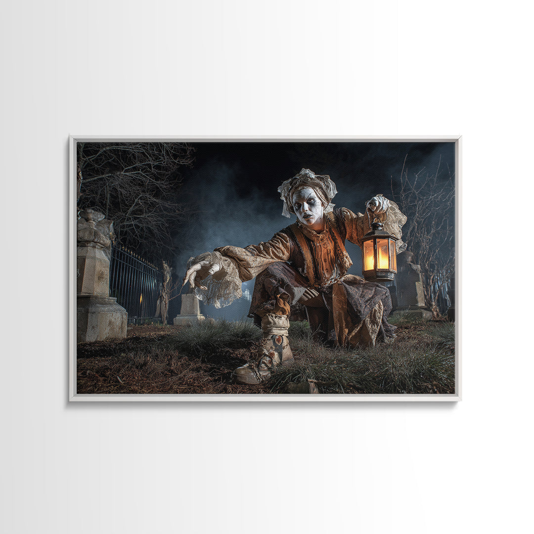 The Cemetery Lantern Festival, Landscape Wall Art, Macabre Wall Art, Framed Canvas Print, Halloween Wall Decor, Gothic Home Decor