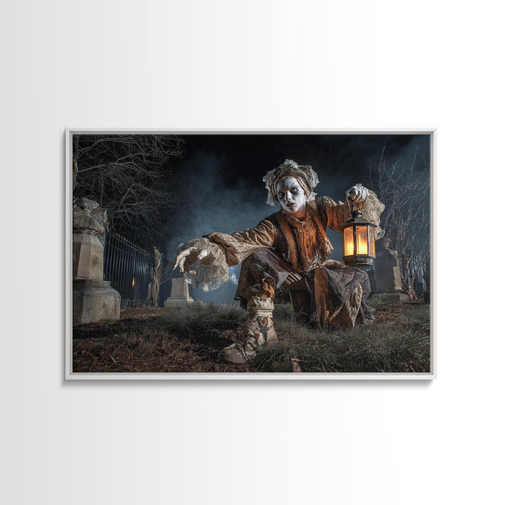 The Cemetery Lantern Festival, Landscape Wall Art, Macabre Wall Art, Framed Canvas Print, Halloween Wall Decor, Gothic Home Decor