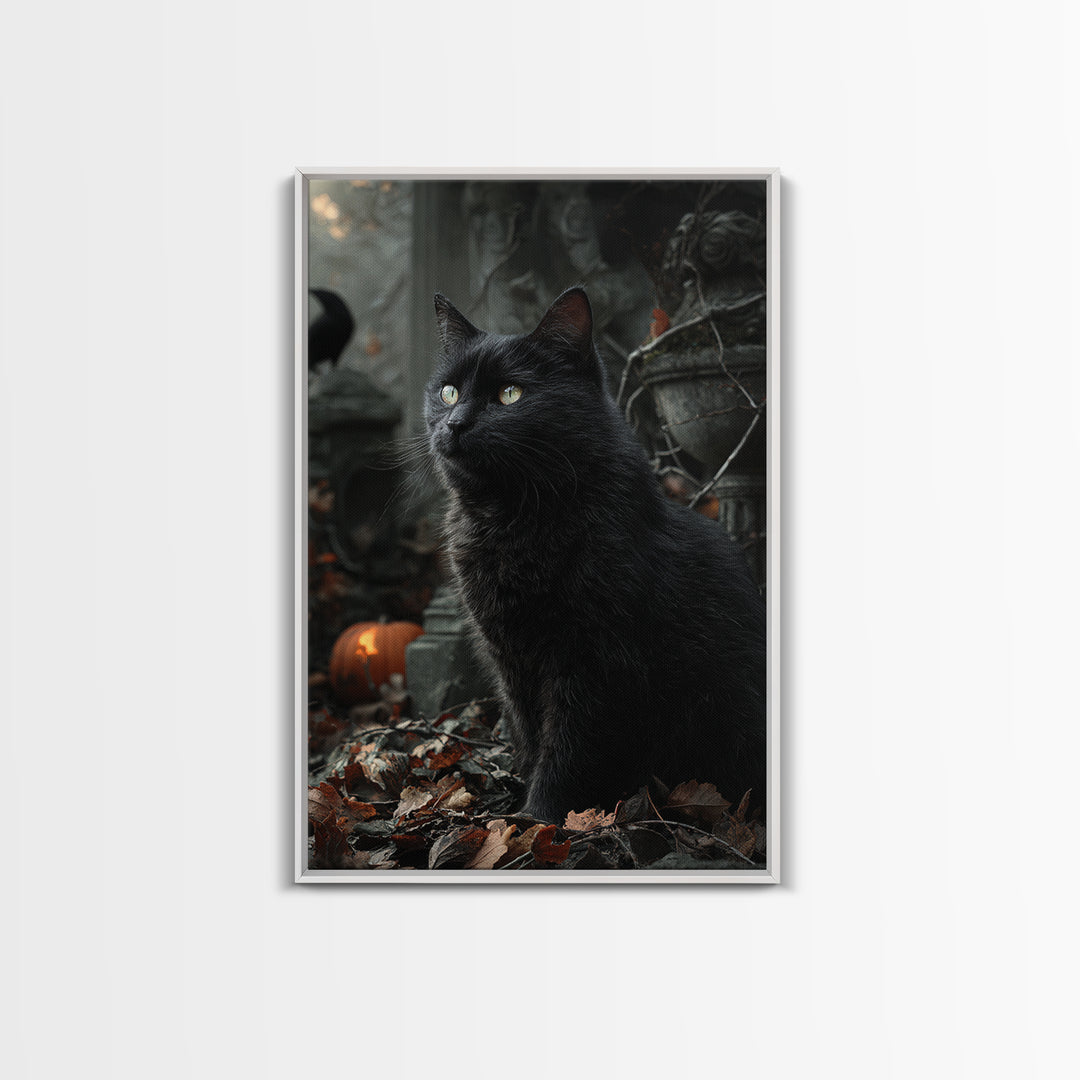 The Black Cat Gathering, Vertical Wall Art, Dark Halloween Decor, Canvas Print, Halloween Wall Decor, Gothic Home Decor