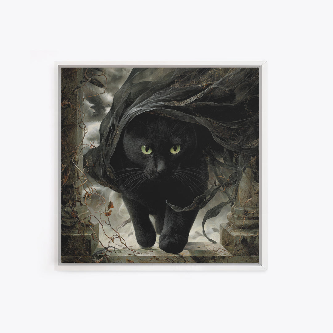 The Black Cat Gathering, Square Wall Art, Spooky Home Decor, Canvas Print, Halloween Wall Decor, Gothic Home Decor, Spooky Wall Decor