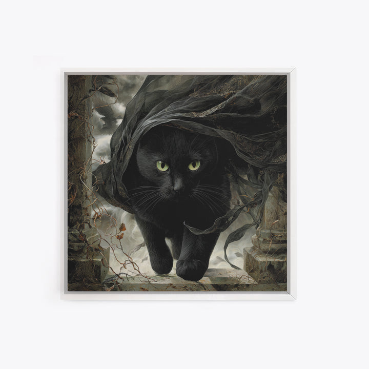 The Black Cat Gathering, Square Wall Art, Spooky Home Decor, Canvas Print, Halloween Wall Decor, Gothic Home Decor, Spooky Wall Decor