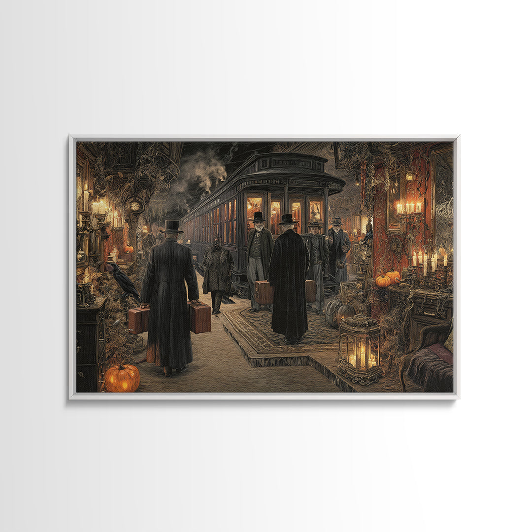 The Ghost Train Arrival, Landscape Wall Art, Haunted Gothic Art, Framed Canvas Print, Halloween Wall Decor, Gothic Home Decor