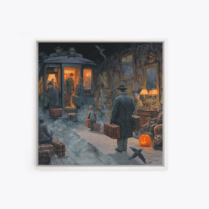 The Ghost Train Arrival, Square Wall Art, Dark Fantasy Wall Art, Canvas Print, Halloween Wall Decor, Gothic Home Decor, Halloween Wall Art