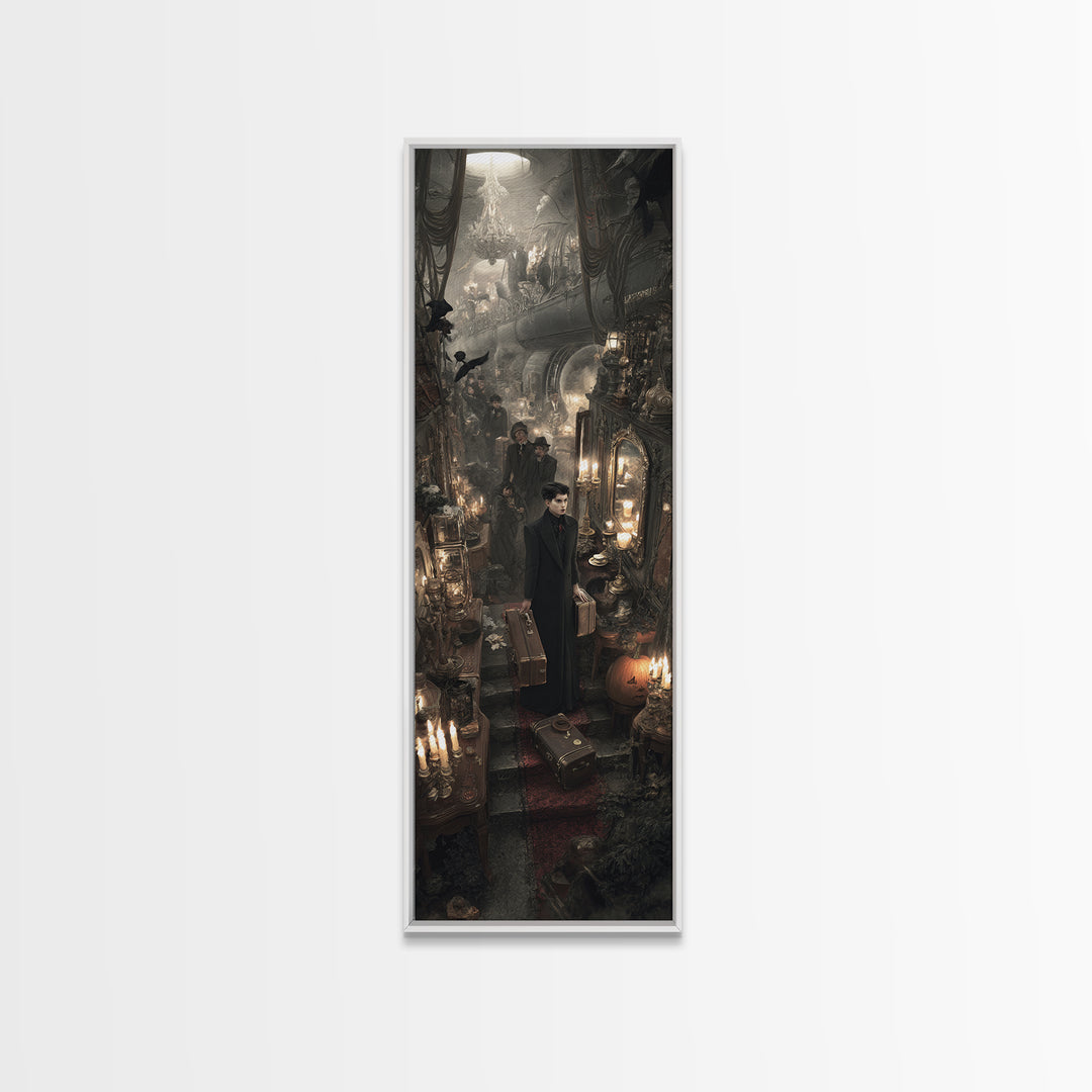 The Ghost Train Arrival, Tall Narrow Wall Art, Dark Fantasy Wall Art, Canvas Print, Halloween Wall Decor, Gothic Home Decor, Halloween Decor