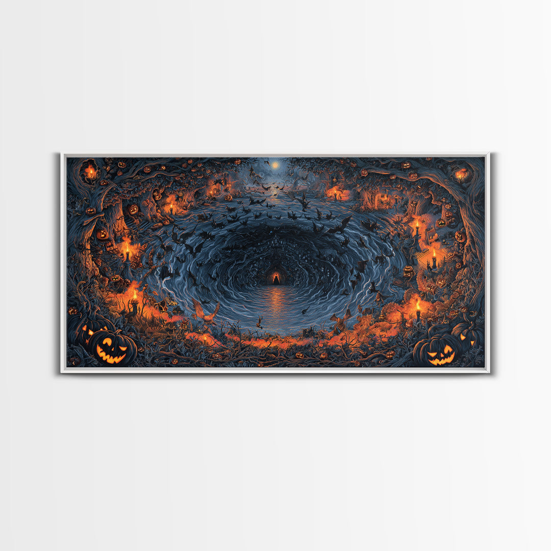 The Halloween Storm, Wide Panoramic Art, Spooky Home Decor, Canvas Print, Halloween Wall Decor, Gothic Home Decor, Halloween Wall Art