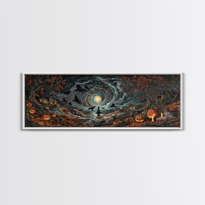 The Halloween Storm, Extra Wide Wall Art, Gothic Horror Wall Art, Framed Canvas Print, Halloween Wall Decor, Gothic Home Decor