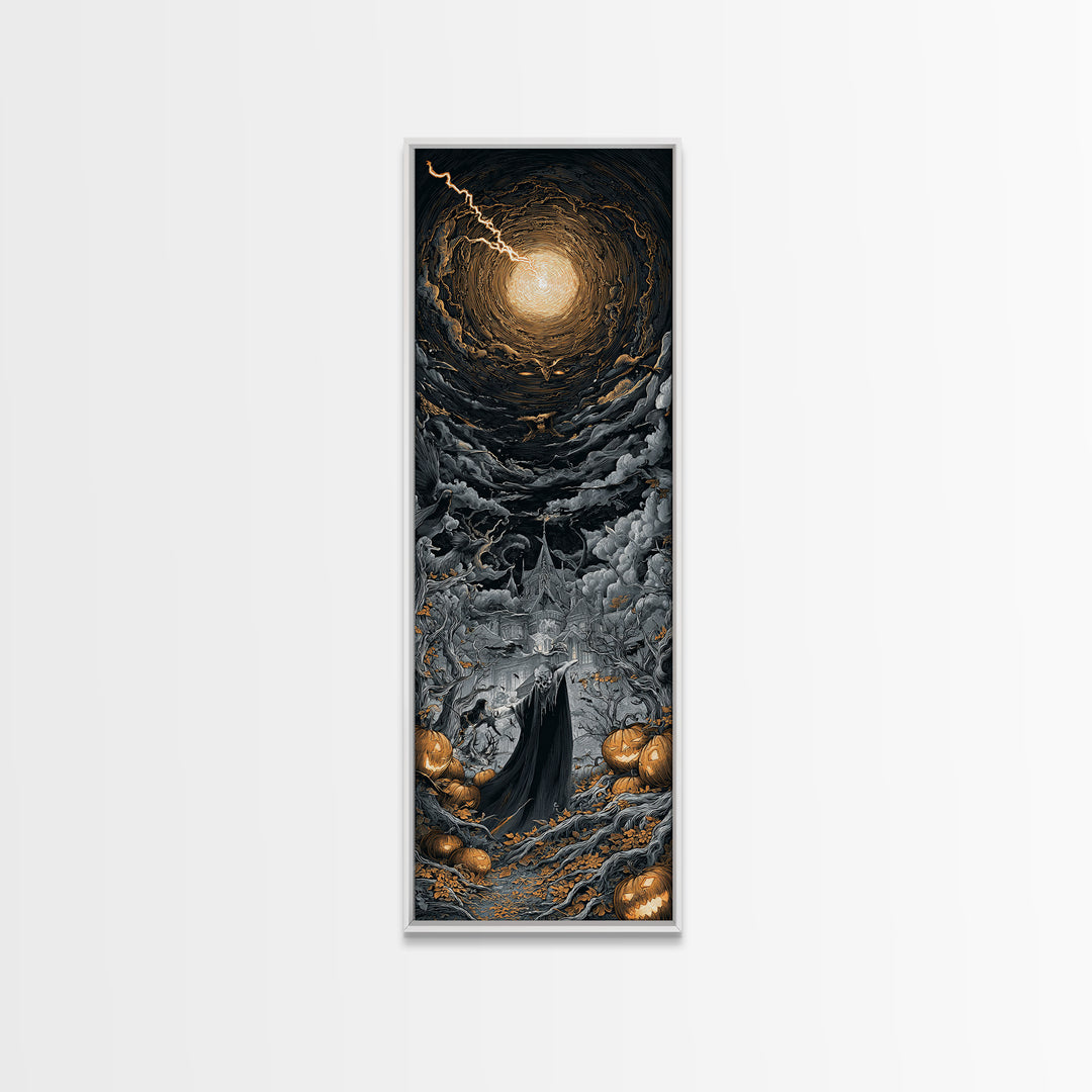The Halloween Storm, Tall Narrow Wall Art, Dark Halloween Decor, Canvas Print, Halloween Wall Decor, Gothic Home Decor