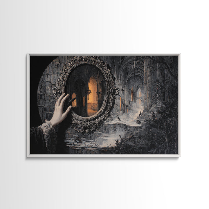 The Cursed Mirror, Landscape Wall Art, Haunted Gothic Art, Framed Canvas Print, Halloween Wall Decor, Gothic Home Decor, Halloween Wall Art