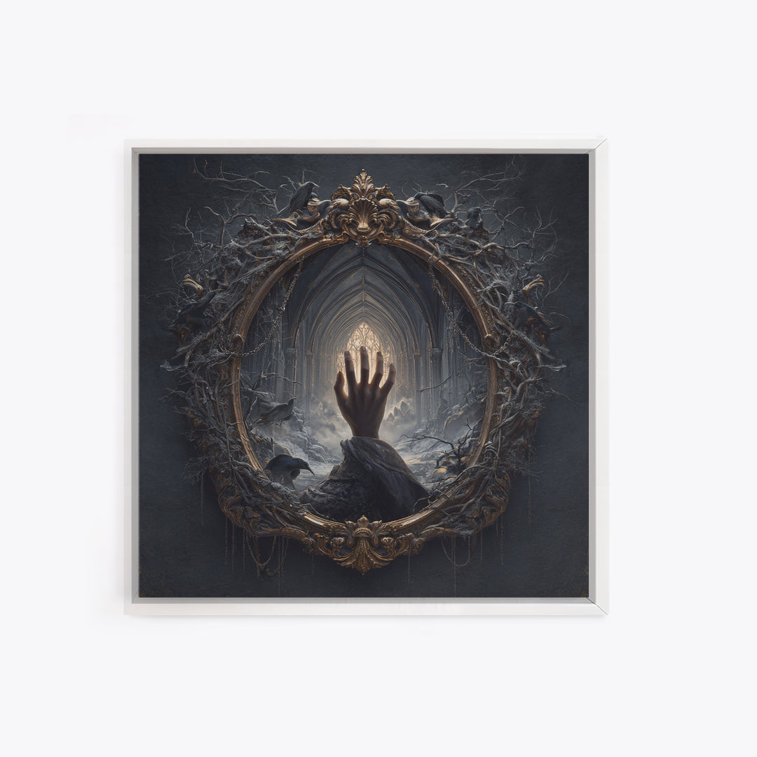 The Cursed Mirror, Square Wall Art, Macabre Wall Art, Framed Canvas Print, Halloween Wall Decor, Gothic Home Decor, Halloween Decor