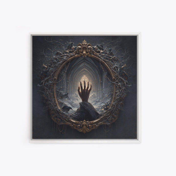 The Cursed Mirror, Square Wall Art, Macabre Wall Art, Framed Canvas Print, Halloween Wall Decor, Gothic Home Decor, Halloween Decor