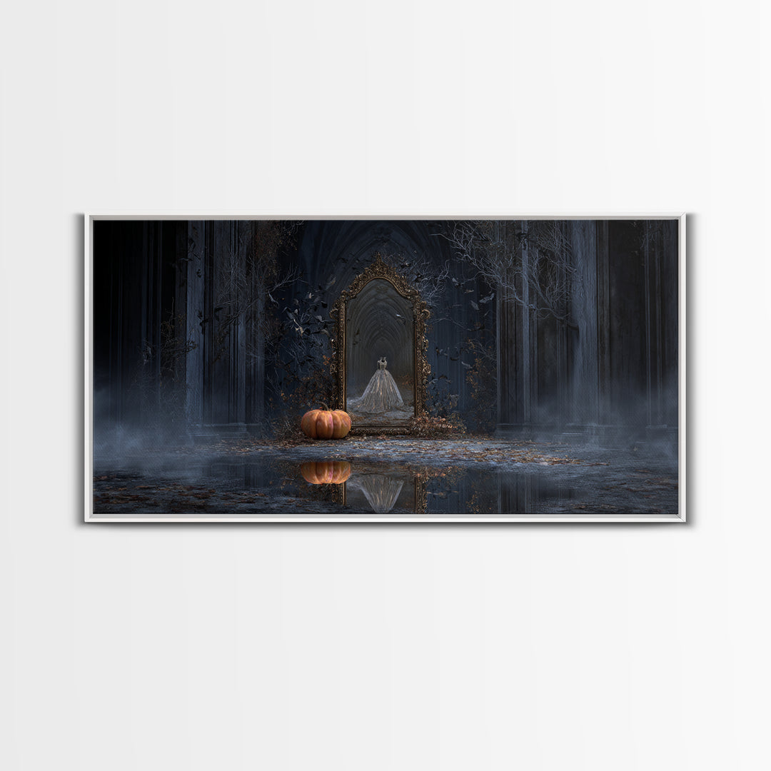 The Cursed Mirror, Wide Panoramic Art, Dark Fantasy Wall Art, Canvas Print, Halloween Wall Decor, Gothic Home Decor, Spooky Wall Decor