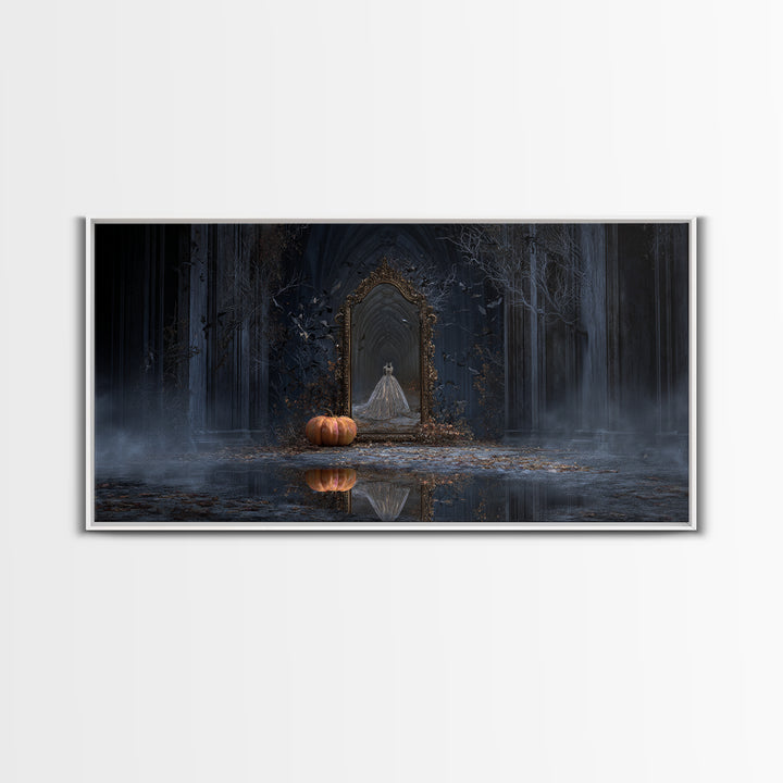 The Cursed Mirror, Wide Panoramic Art, Dark Fantasy Wall Art, Canvas Print, Halloween Wall Decor, Gothic Home Decor, Spooky Wall Decor