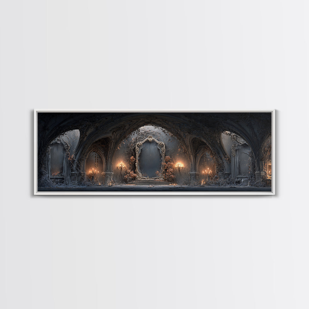 The Cursed Mirror, Extra Wide Wall Art, Gothic Horror Wall Art, Framed Canvas Print, Halloween Wall Decor, Gothic Home Decor