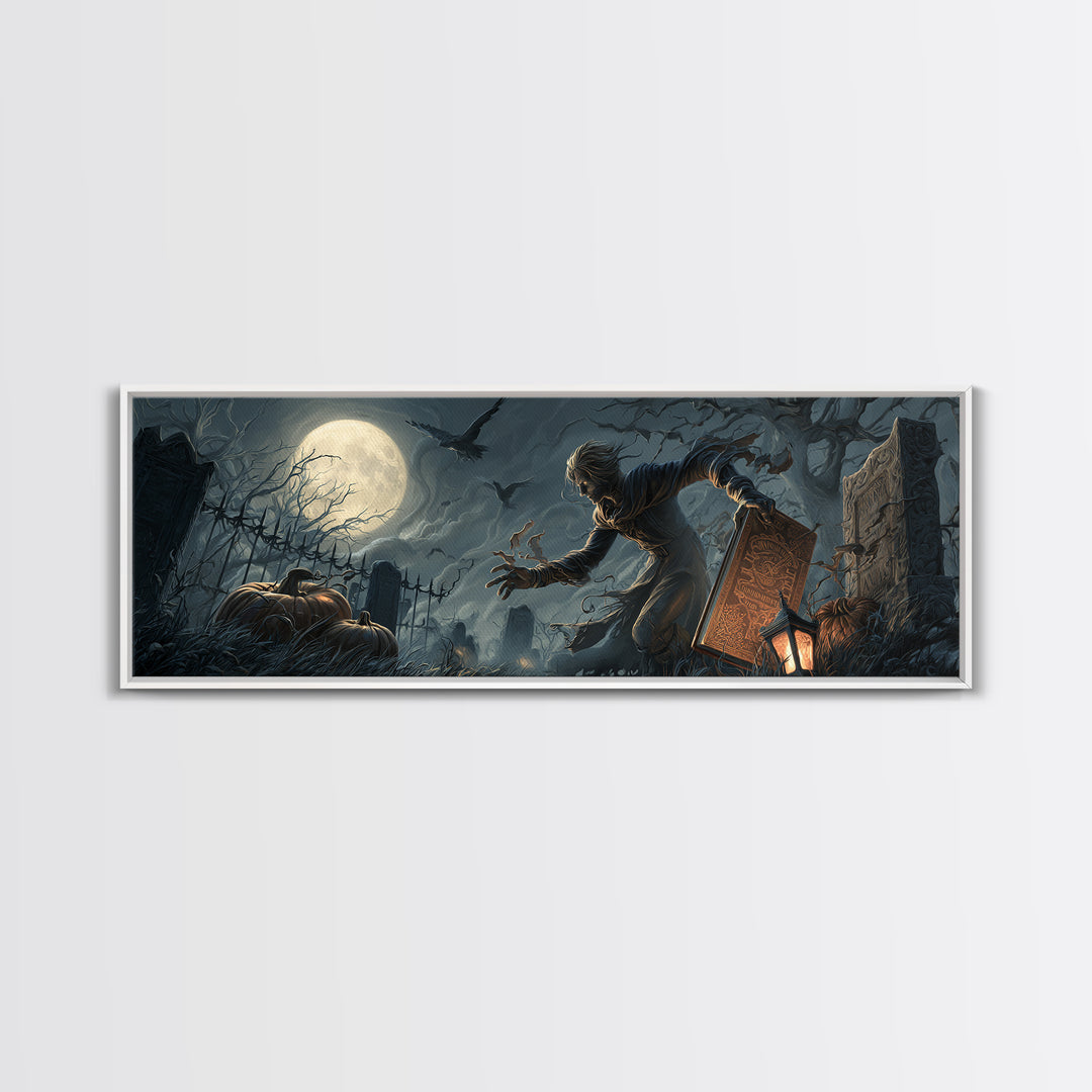 The Living Spellbook, Extra Wide Wall Art, Dark Halloween Decor, Canvas Print, Halloween Wall Decor, Gothic Home Decor, Spooky Wall Decor