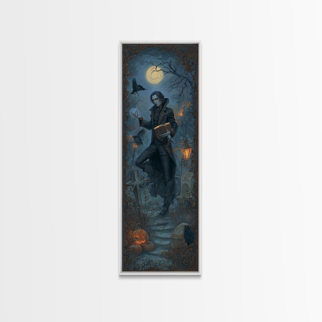 The Living Spellbook, Tall Narrow Wall Art, Macabre Wall Art, Framed Canvas Print, Halloween Wall Decor, Gothic Home Decor