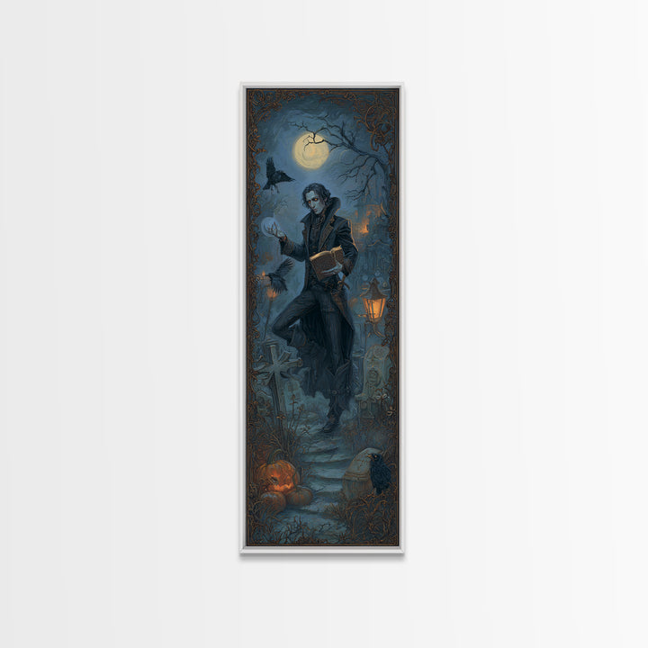 The Living Spellbook, Tall Narrow Wall Art, Macabre Wall Art, Framed Canvas Print, Halloween Wall Decor, Gothic Home Decor