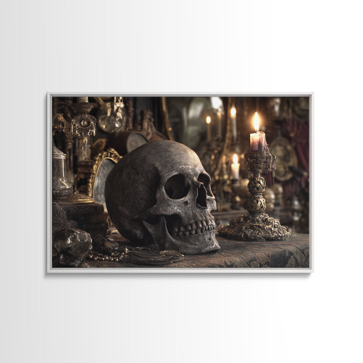 The Talking Skull, Landscape Wall Art, Gothic Horror Wall Art, Framed Canvas Print, Halloween Wall Decor, Gothic Home Decor