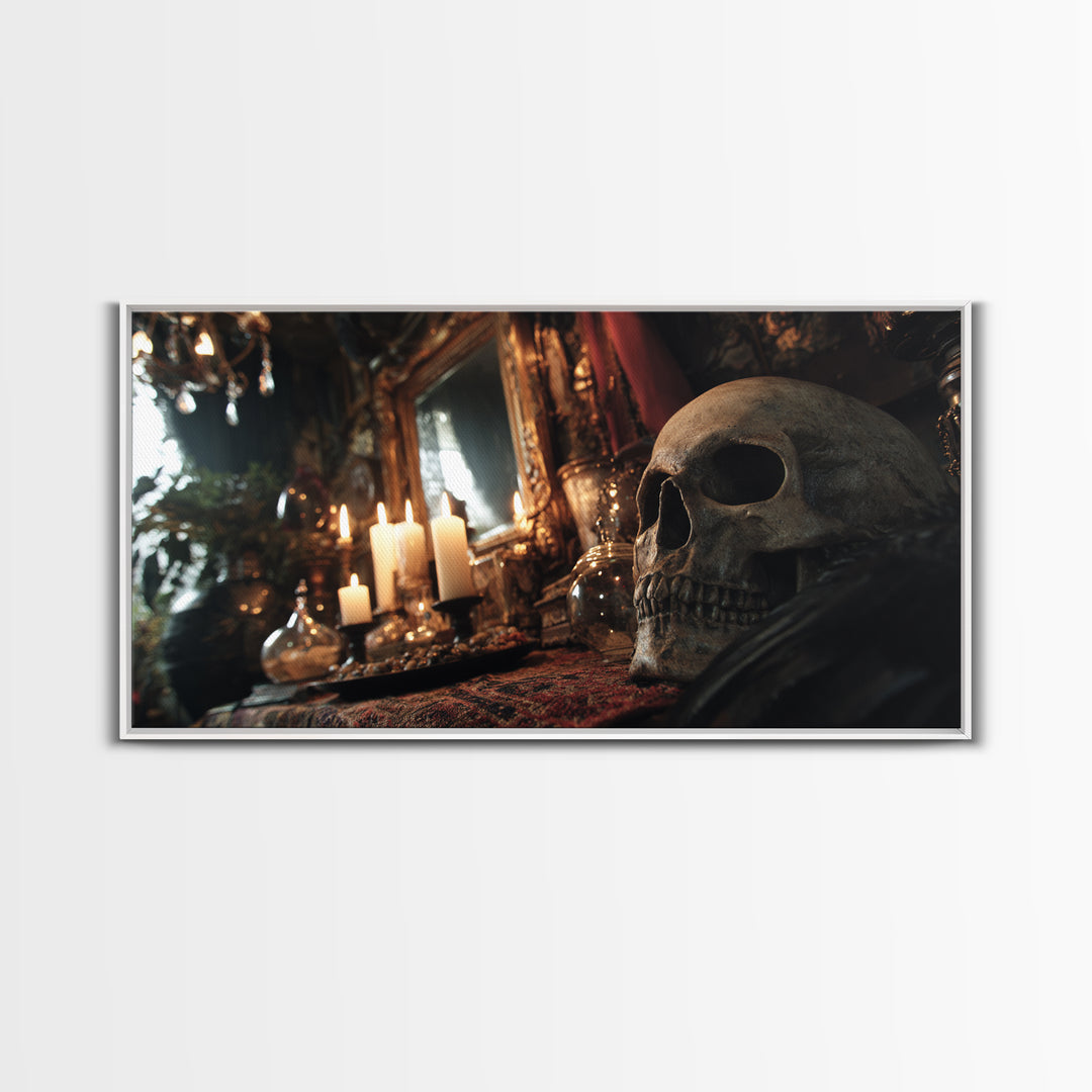 The Talking Skull, Wide Panoramic Art, Dark Fantasy Wall Art, Canvas Print, Halloween Wall Decor, Gothic Home Decor, Seasonal Home Decor