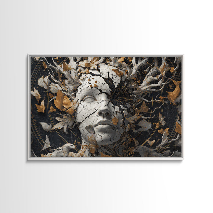 The Cracked Porcelain Mask, Landscape Wall Art, Spooky Home Decor, Canvas Print, Halloween Wall Decor, Gothic Home Decor, Horror Wall Art