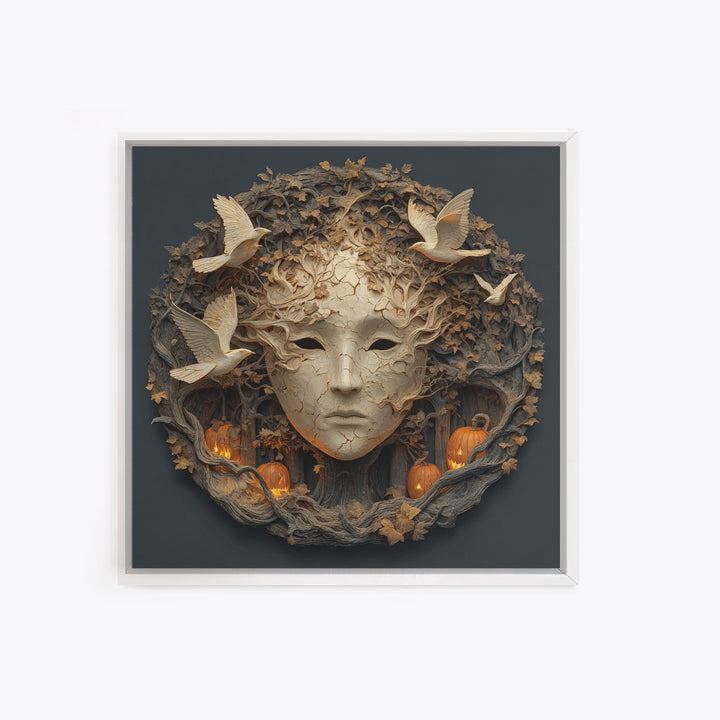 The Cracked Porcelain Mask, Square Wall Art, Haunted Gothic Art, Framed Canvas Print, Halloween Wall Decor, Gothic Home Decor