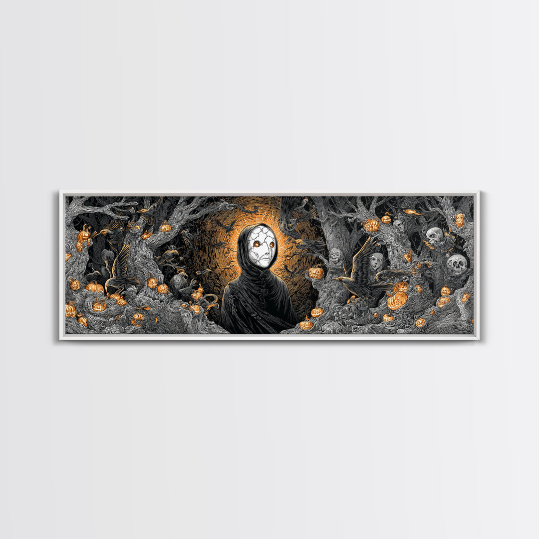 The Cracked Porcelain Mask, Extra Wide Wall Art, Haunted Gothic Art, Framed Canvas Print, Halloween Wall Decor, Gothic Home Decor