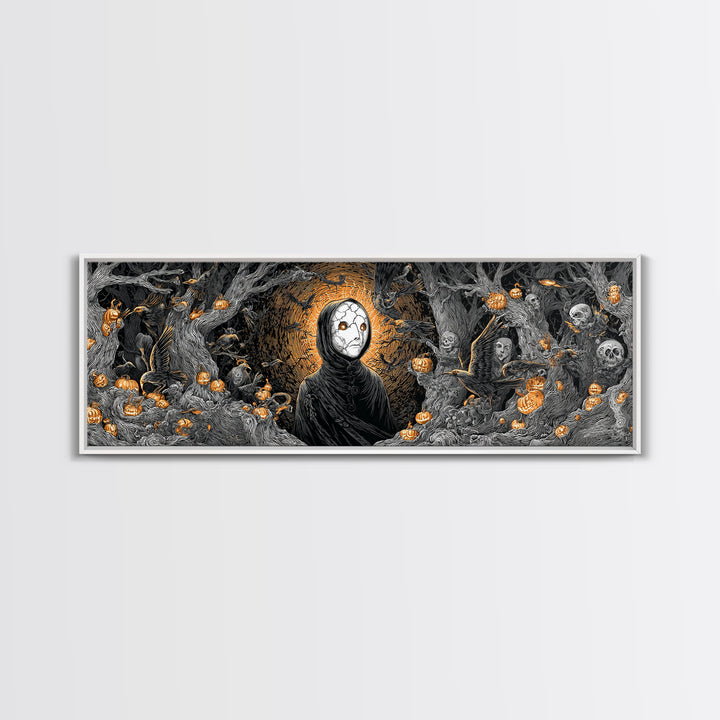 The Cracked Porcelain Mask, Extra Wide Wall Art, Haunted Gothic Art, Framed Canvas Print, Halloween Wall Decor, Gothic Home Decor