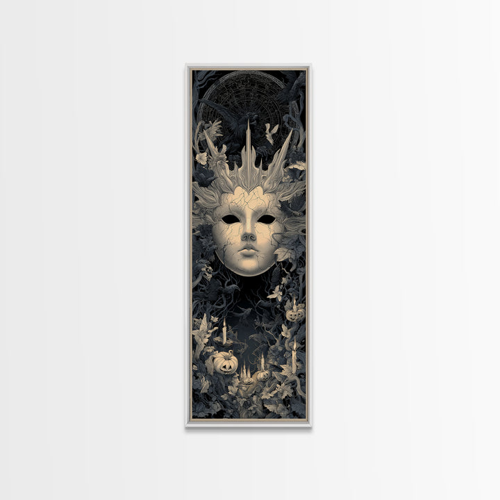 The Cracked Porcelain Mask, Tall Narrow Wall Art, Dark Halloween Decor, Canvas Print, Halloween Wall Decor, Gothic Home Decor