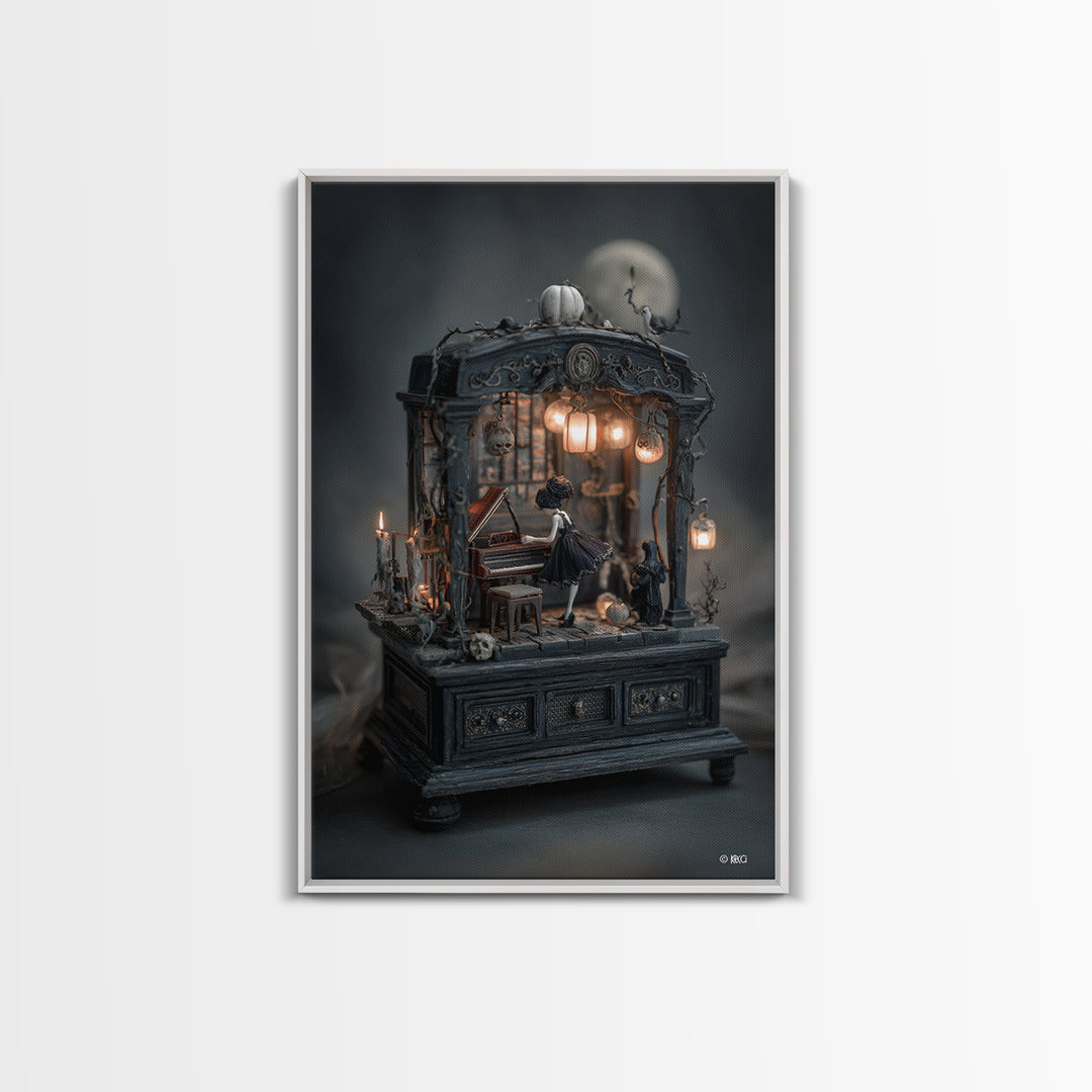 The Haunted Music Box, Vertical Wall Art, Spooky Home Decor, Canvas Print, Halloween Wall Decor, Gothic Home Decor, Dark Fantasy Art