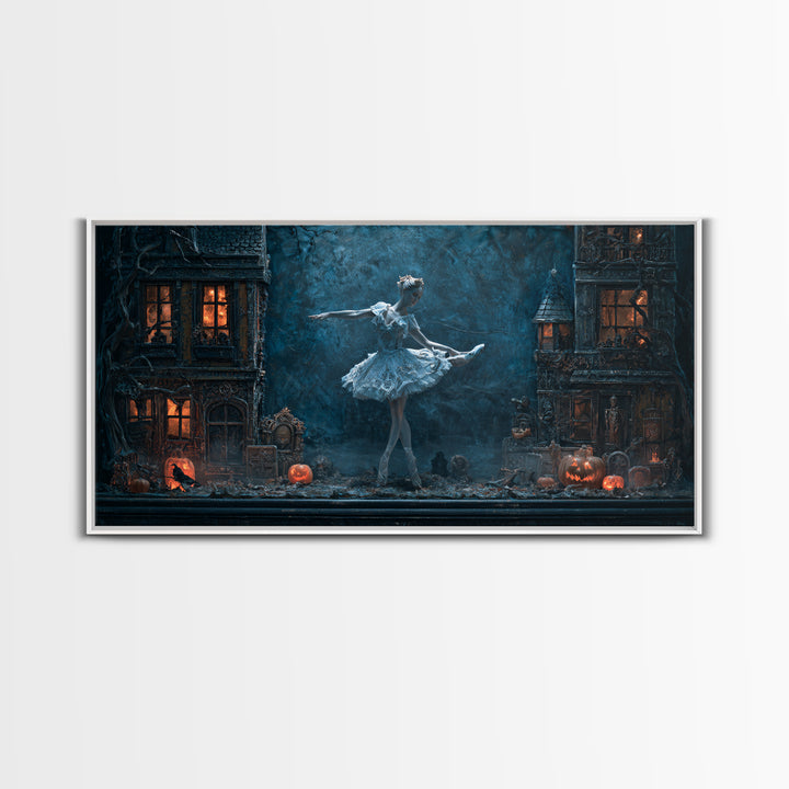 The Haunted Music Box, Wide Panoramic Art, Haunted Gothic Art, Framed Canvas Print, Halloween Wall Decor, Gothic Home Decor