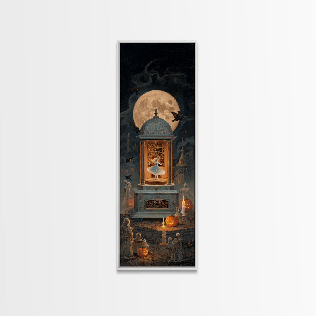 The Haunted Music Box, Tall Narrow Wall Art, Gothic Horror Wall Art, Framed Canvas Print, Halloween Wall Decor, Gothic Home Decor